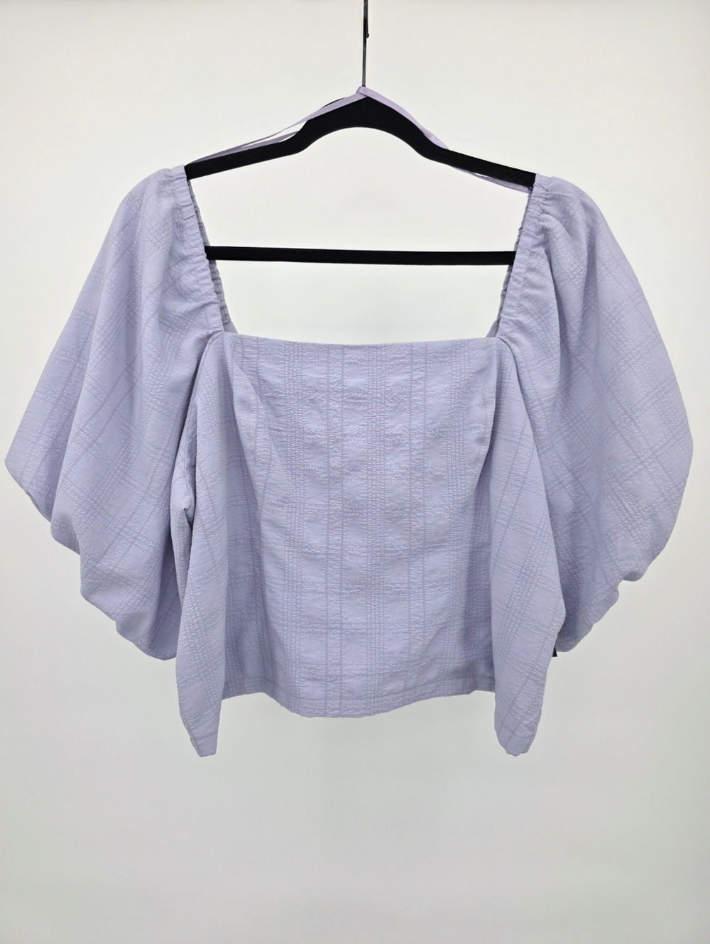 Melrose and Market Windowpane Puff Sleeve Crop Top | Size XL | Dusty Purple